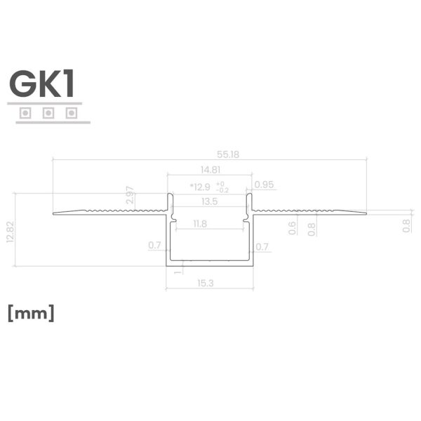 Profilis LED wpuszczany GK1 rinkinys z gaubtasem mlecznym 2m