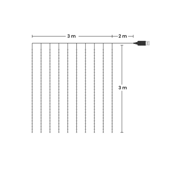 Kurtyna Okienna Girlanda Mery 300 LED USB Kolorowa