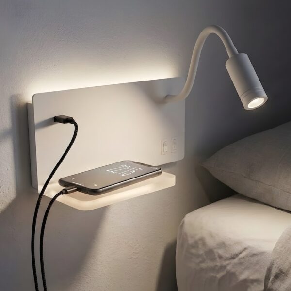 ml0694b Šviestuvas nocna z półką Shelf Led 4W+5W+2W prawa Baltas