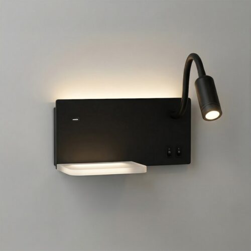 Šviestuvas nocna z półką Shelf Led 4W+5W+2W prawa Juodas