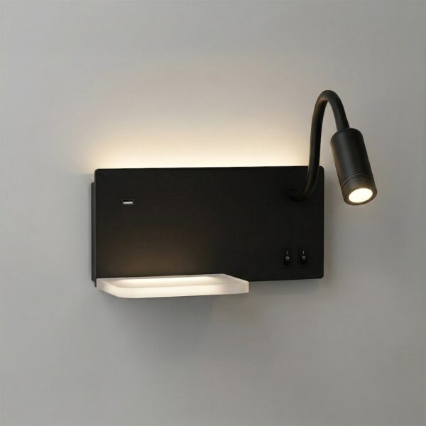 Šviestuvas nocna z półką Shelf Led 4W+5W+2W prawa Juodas