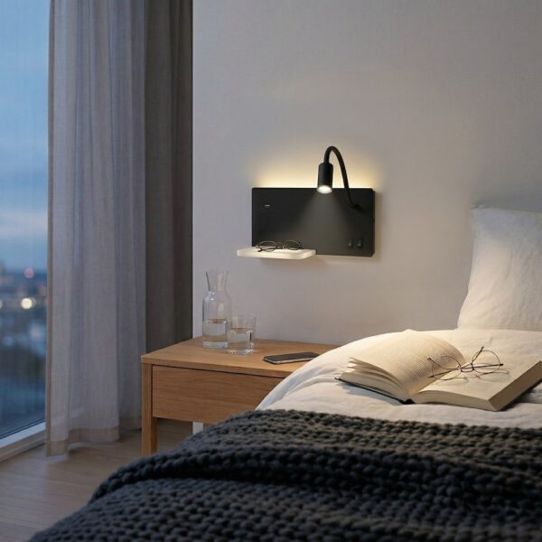 Šviestuvas nocna z półką Shelf Led 4W+5W+2W prawa Juodas