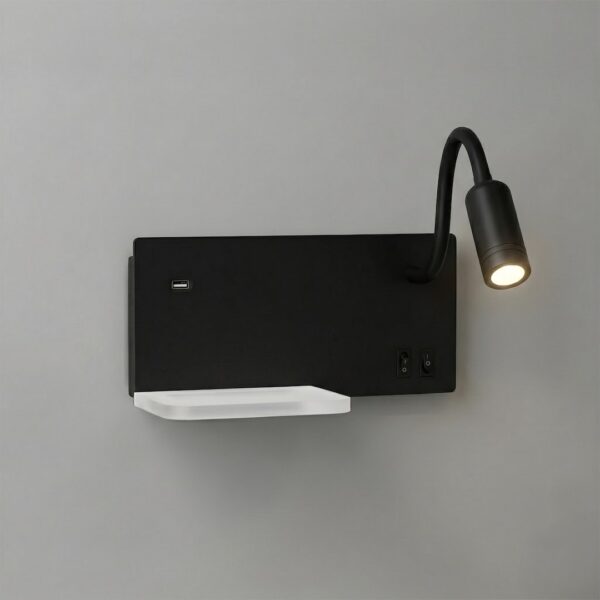 Šviestuvas nocna z półką Shelf Led 4W+5W+2W prawa Juodas