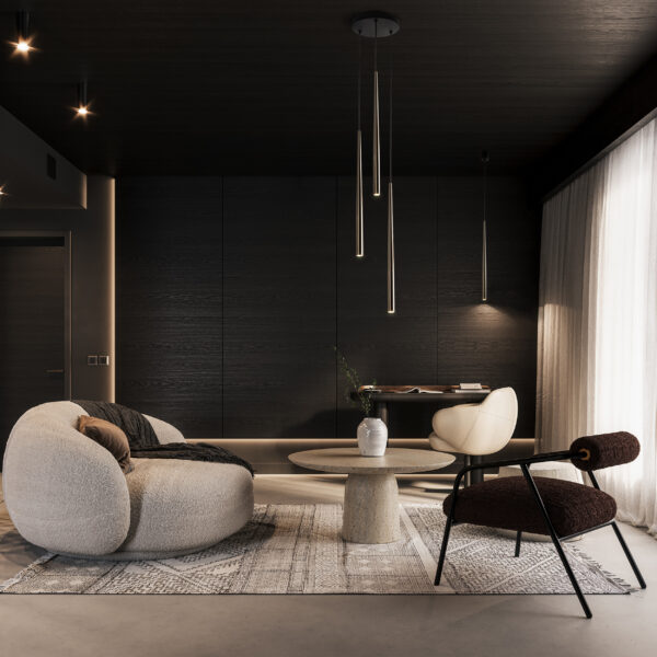 Modern contemporary living room interior design with empty woode Pakabinamas šviestuvas Piano Black Gold 1