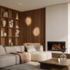 Minimalist living room interior with modern fireplace and white Sieninis šviestuvas Stone Sabia 2