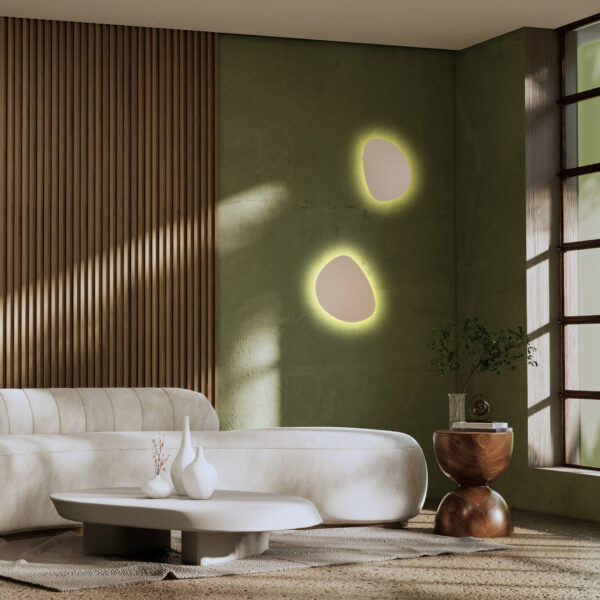 Wabisabi style living interior Concept Green japanese room.3D re Sieninis šviestuvas Stone Sabia 3