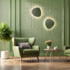 Olive green modern interior with soft armchairs and green wall template, ideal for a cozy, contemporary living space Sieninis šviestuvas Stone Green 3