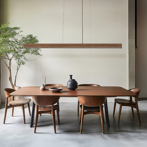 Contemporary Rectangular Dining Room with Concrete Floor and Ele Pakabinamas LED šviestuvas Viga Wood pušis riešutmedis 24W