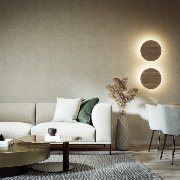 Modern apartment with white furniture and empty wall background. Luna Wood Ąžuolas 400 sieninis šviestuvas 4