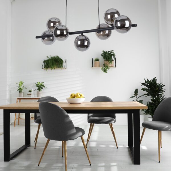 Stylish room interior with green plants. Home decoration Pakabinamas šviestuvas Estera Black 7