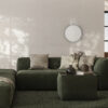 Modern interior of open space with design modular green sofa, fu Luna Beige 400 sieninis šviestuvas 4