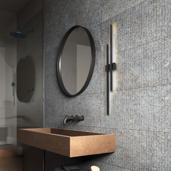 Corner of stylish bathroom with grey walls, white marble floor, Flash Black sieninis šviestuvas 2 LED