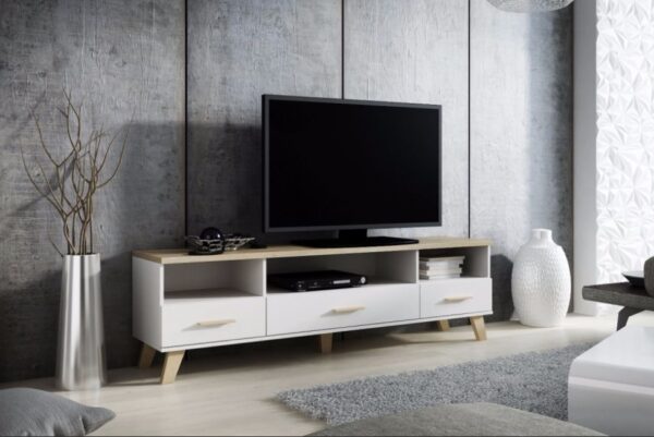 TV spintelė LOTTA 180 3s3K dimond balta/sonoma ąžuolas