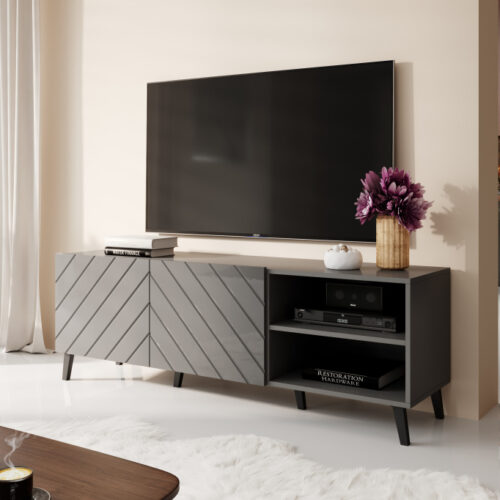TV spintelė 150 ABETO matinė pilka/ blizgi pilka