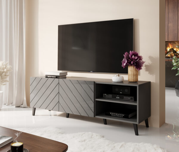 TV spintelė 150 ABETO matinė pilka/ blizgi pilka