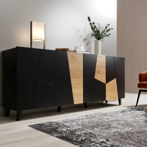 5903815008061_1 ETNA komoda matinė juoda/ matinė juoda/ craft ąžuolas