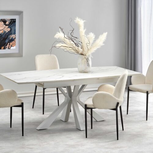 VIVALDI išskleidžiamas stalas baltas marmuras, leg balta
