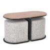 PAMPA, žurnalinis staliukas su pouffes, viršus: riešutas, kojelės: juoda, pufas: pilka