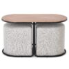 PAMPA, žurnalinis staliukas su pouffes, viršus: riešutas, kojelės: juoda, pufas: pilka