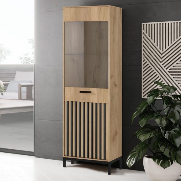 LAMINO W-1 vitrina, craft ąžuolas / juoda