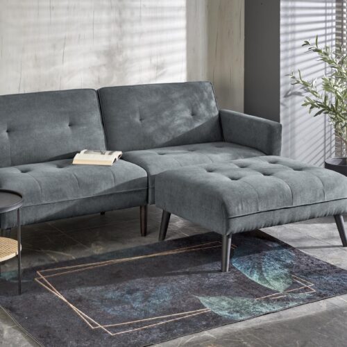 CORNELIUS išskleidžiama sofa su ottoman, spalva: pilka