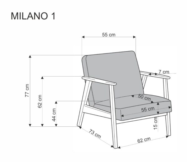 MILANO 1S, poilsio kėdė, smėlio CASTEL#15 / tamsus riešutas