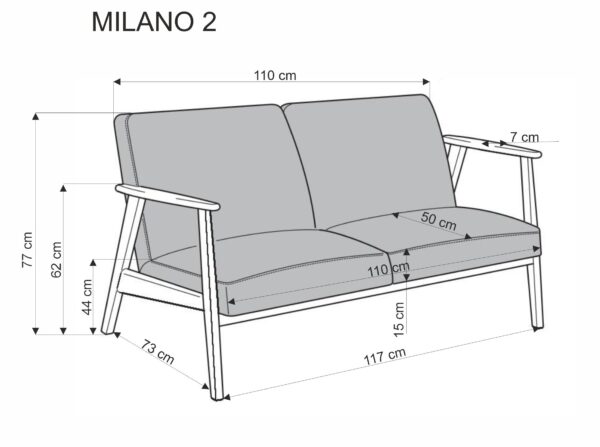 MILANO 2S sofa, smėlio CASTEL#15 / tamsus riešutas
