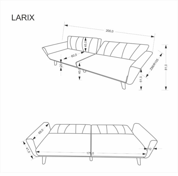 LARIX sofa spalva: pilka