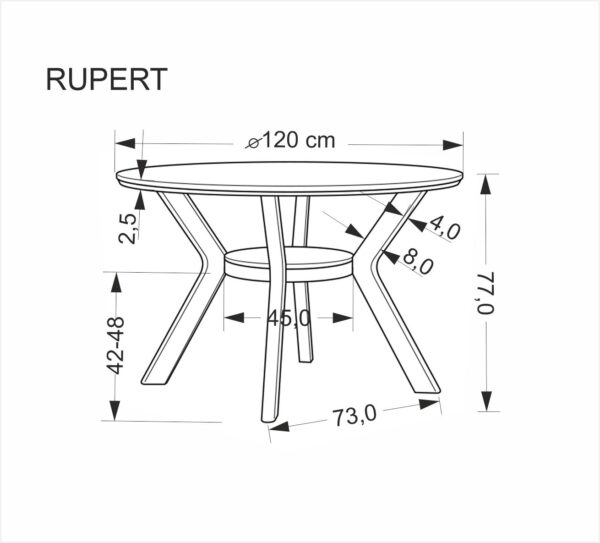 RUPERT apvalus stalas, riešutas
