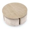 NUGAT žurnalinis staliukas su pouffes, stalas: travertinas, pufas: l.pilka