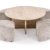 NUGAT žurnalinis staliukas su pouffes, stalas: travertinas, pufas: l.pilka