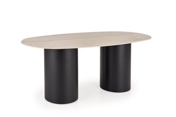 JULIUS oval stalas, šviesi travertinas / juoda